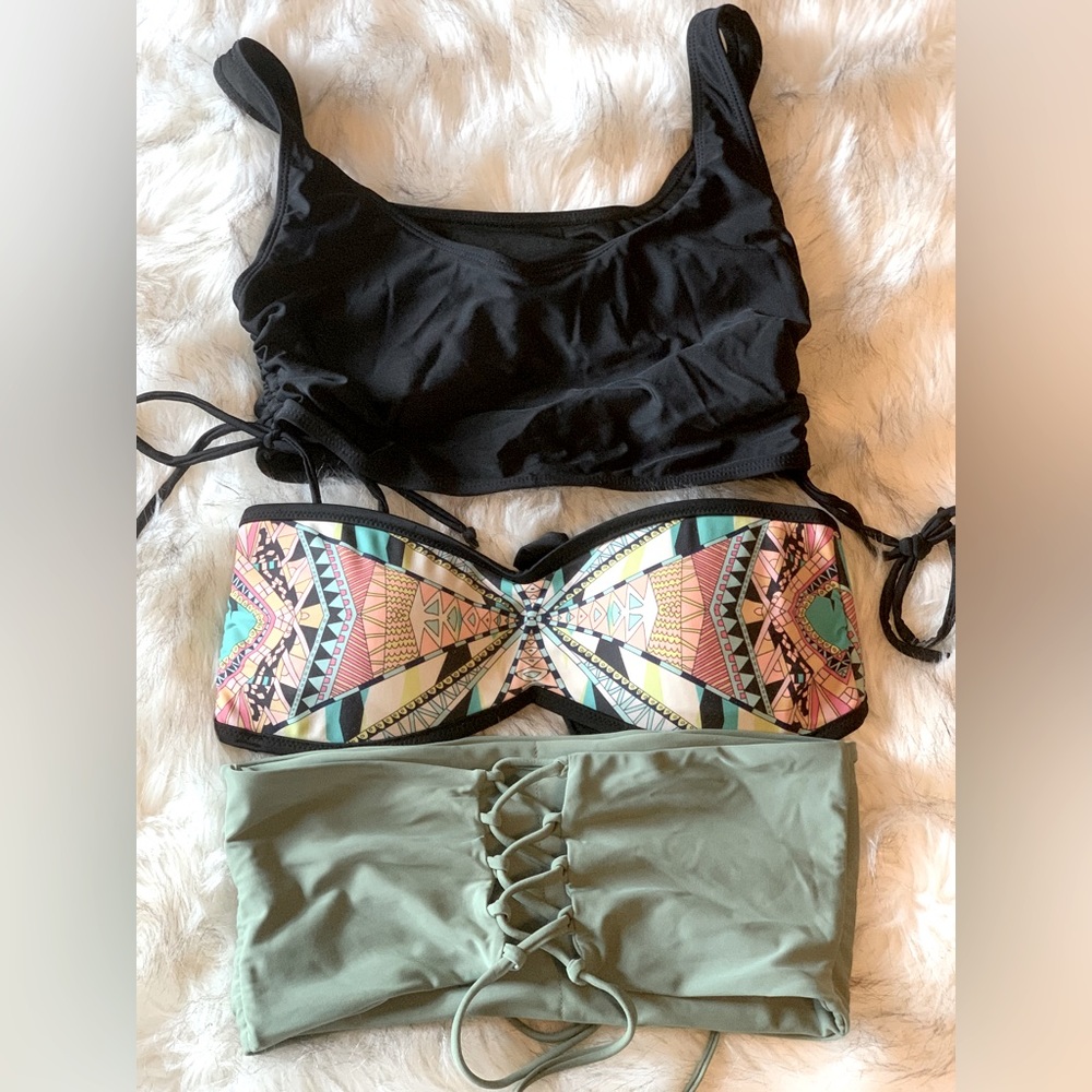 Three bikini swim tops size large